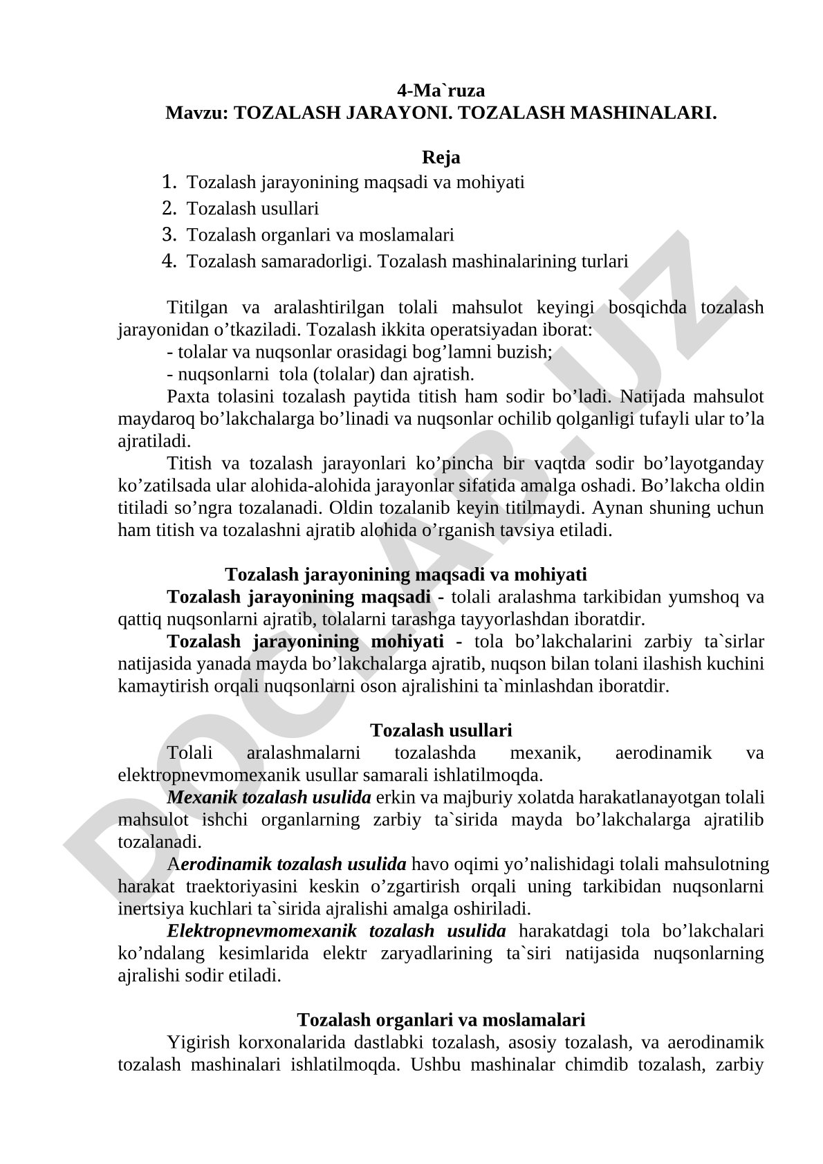 Tozalash jarayoni. Tozalash mashinalari