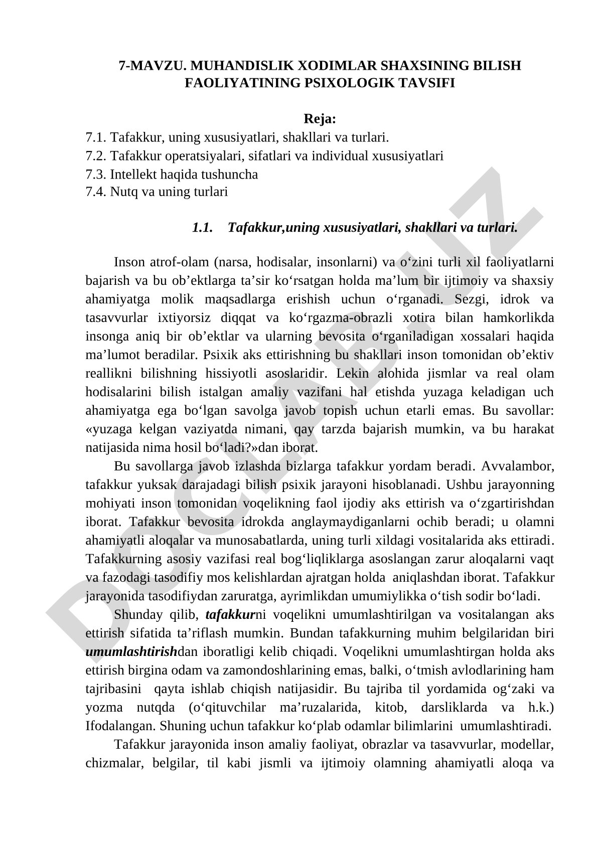 Muhandislik xodimlar shaxsining bilish faoliyatining psixologik tavsifi