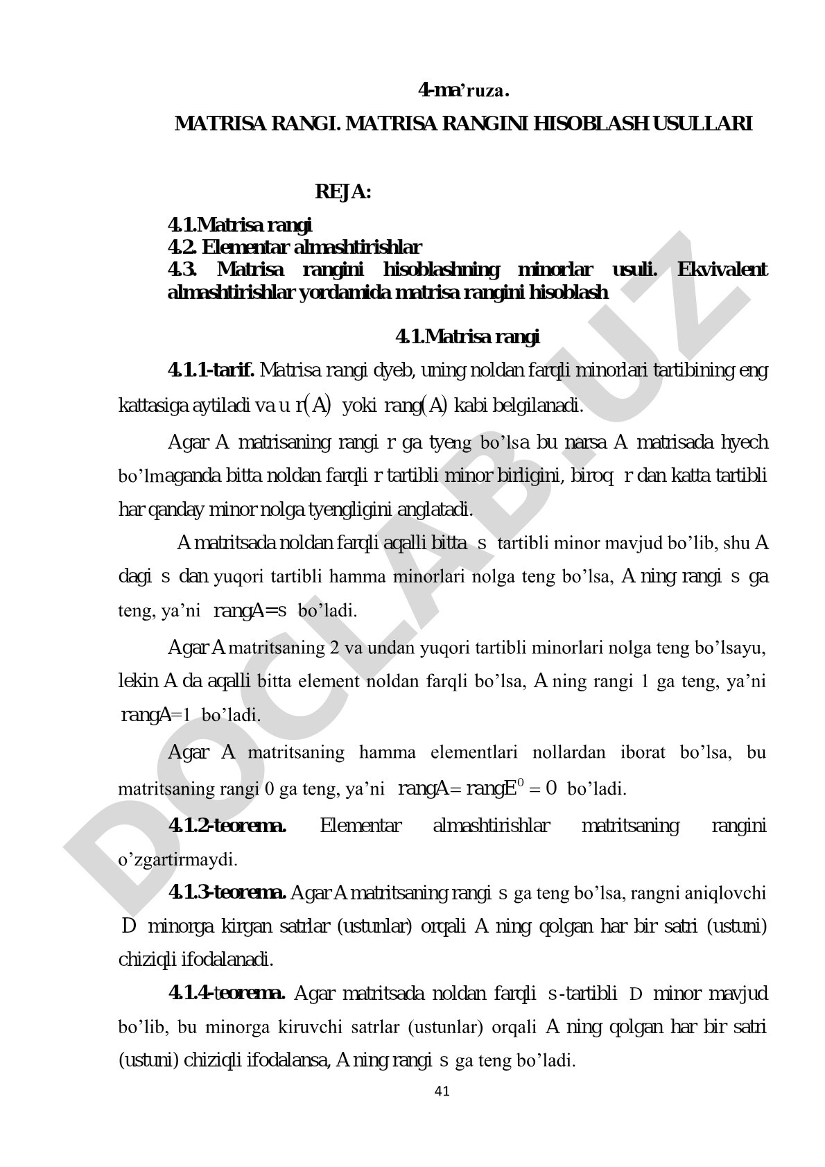 Matrisa rangi. Matrisa rangini hisoblash usullari