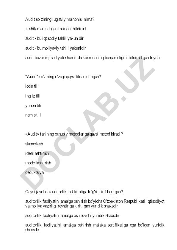 Audit tushunchasi va auditorlik faoliyati