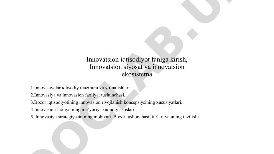Innovatsion iqtisodiyot faniga kirish va innovatsion ekosistema
