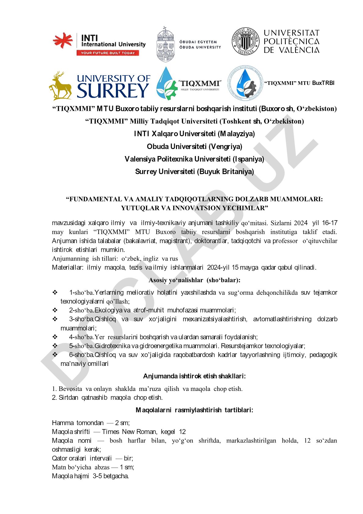 Fundamental va amaliy tadqiqotlarning dolzarb muammolari: yutuqlar va innovatsion yechimlar xalqaro anjumani