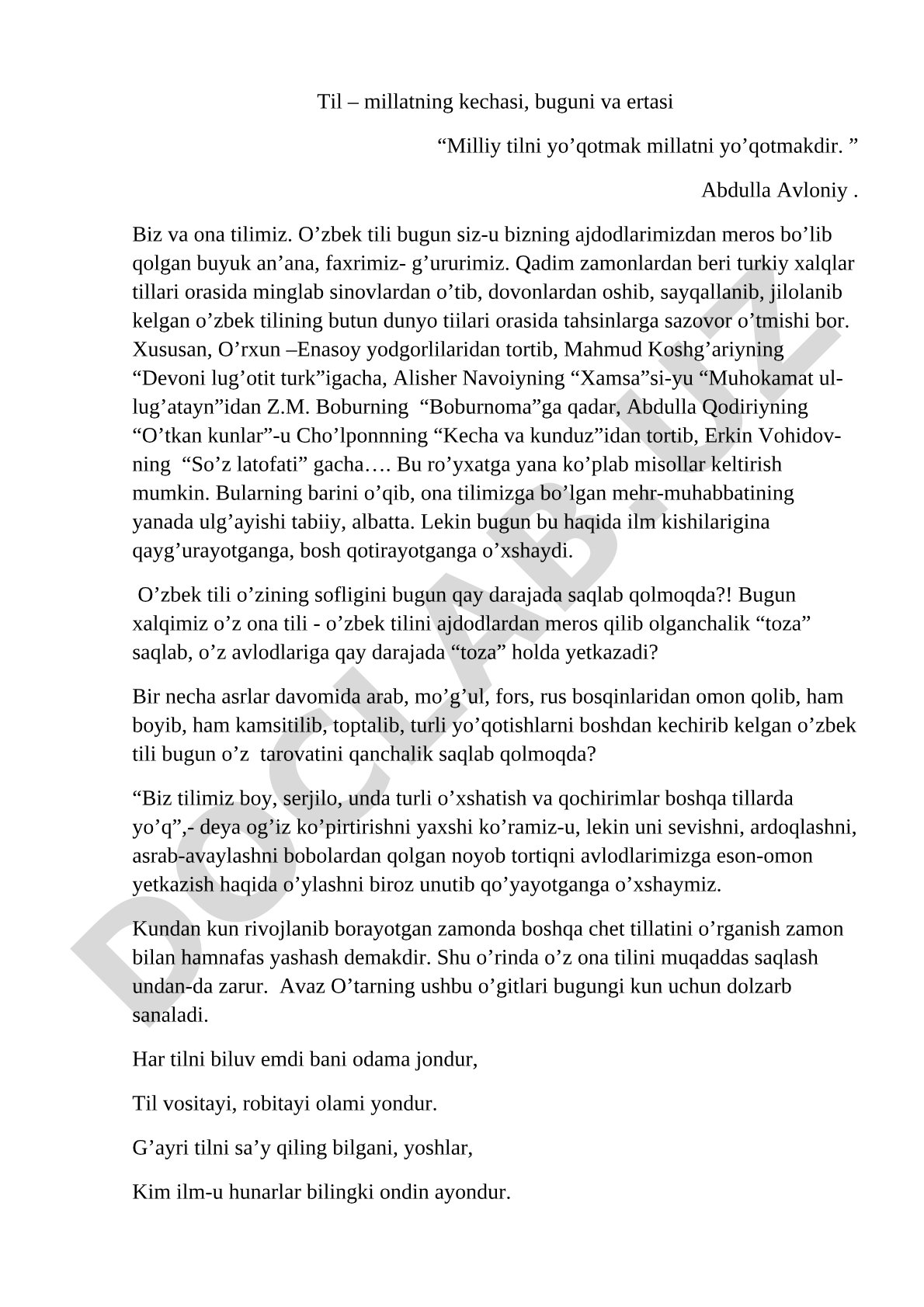 Ona tilimiz – o'zbek tilining ahamiyati va tarixi