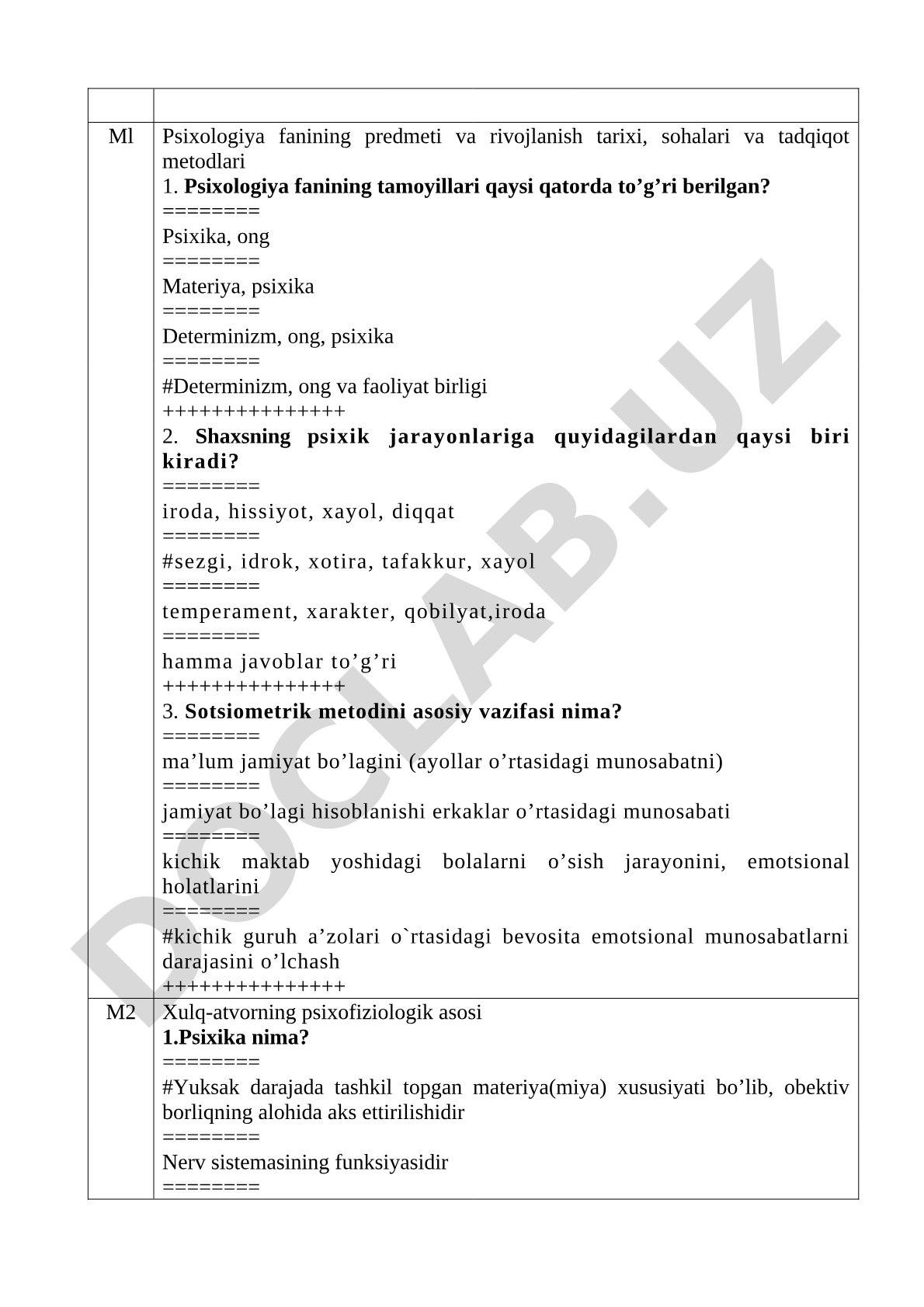Psixologiya fanining predmeti va rivojlanish tarixi, sohalari va tadqiqot metodlari