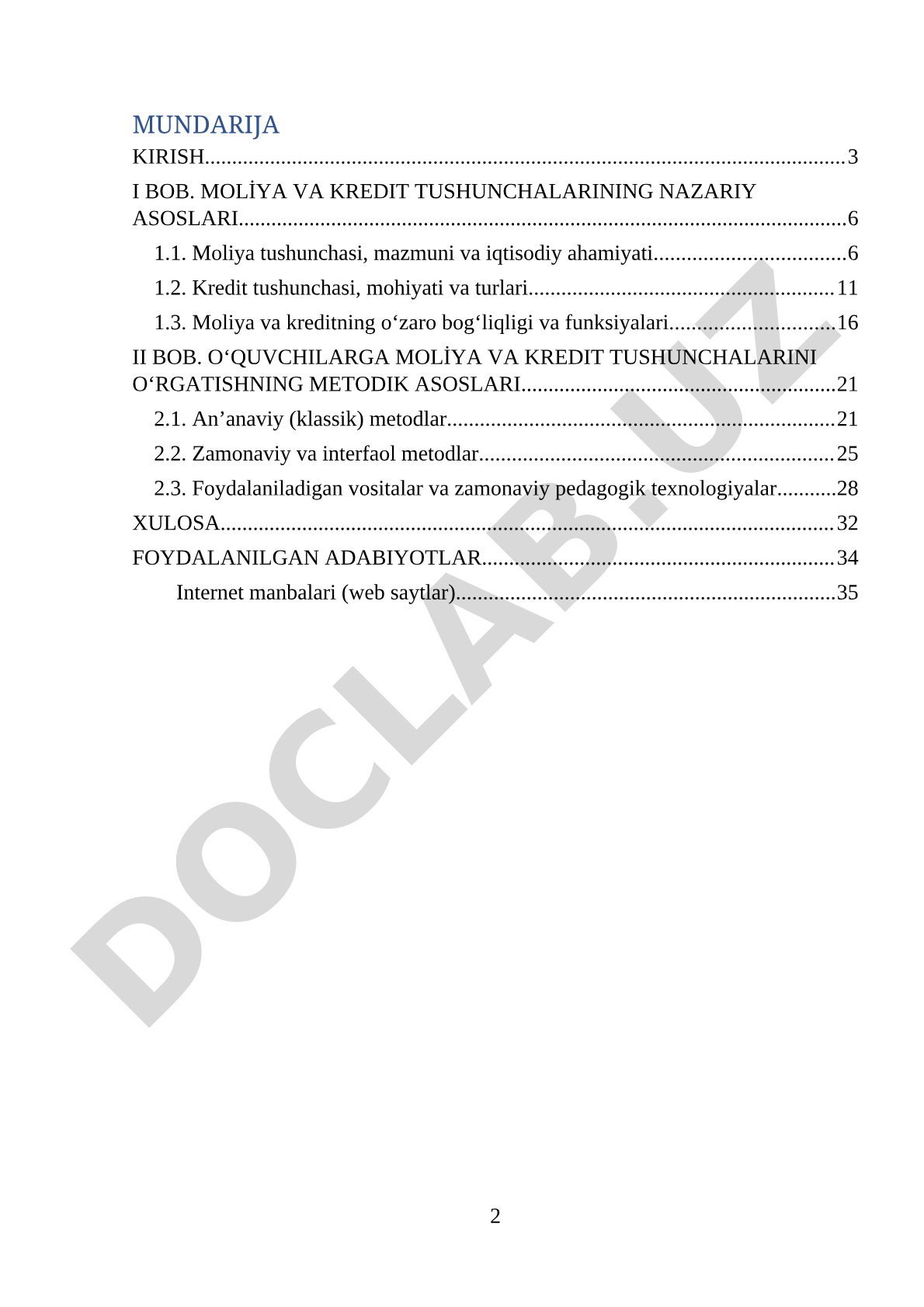 Moliya va kredit tushunchalarini o'qitishning metodik asoslari