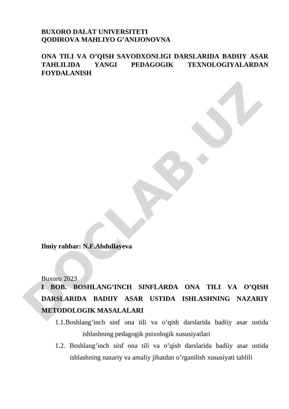 Ona tili va o'qish savodxonligi darslarida badiiy asar tahlilida yangi pedagogik texnologiyalardan foydalanish