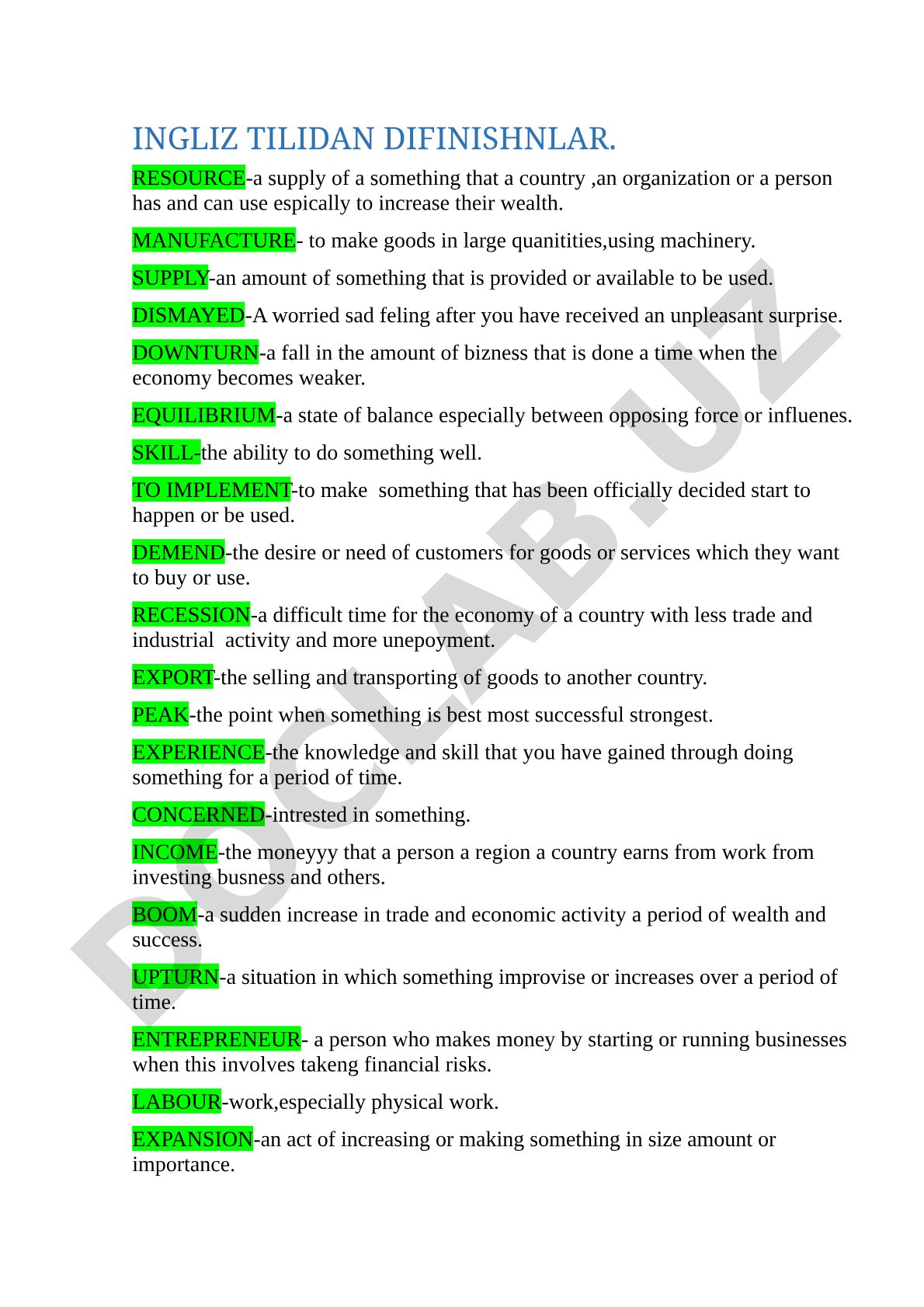 Definitions of economic and business terms