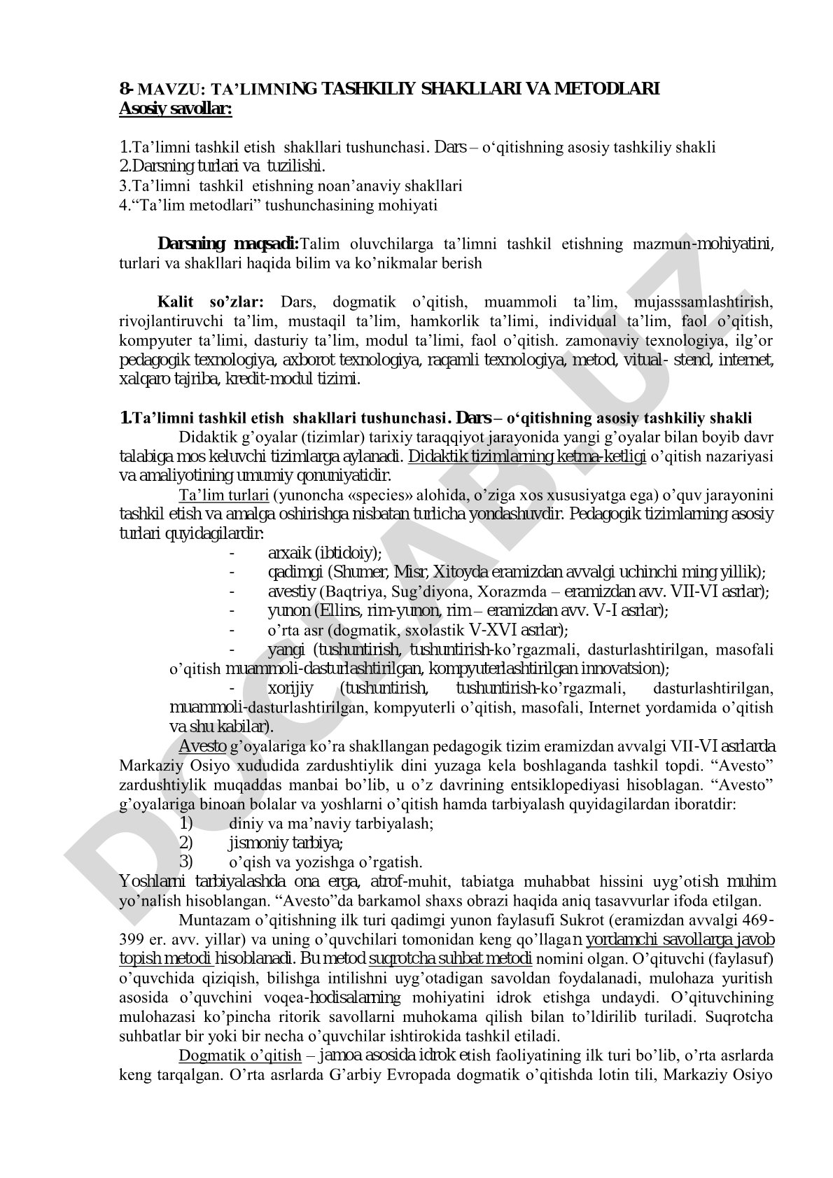 Ta'limning tashkiliy shakllari va metodlari