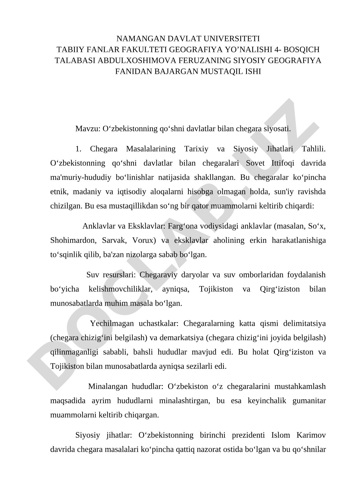 O‘zbekistonning qo‘shni davlatlar bilan chegara siyosati