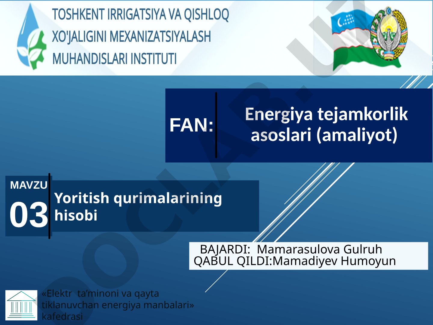 Energiya tejamkorlik asoslari (amaliyot)