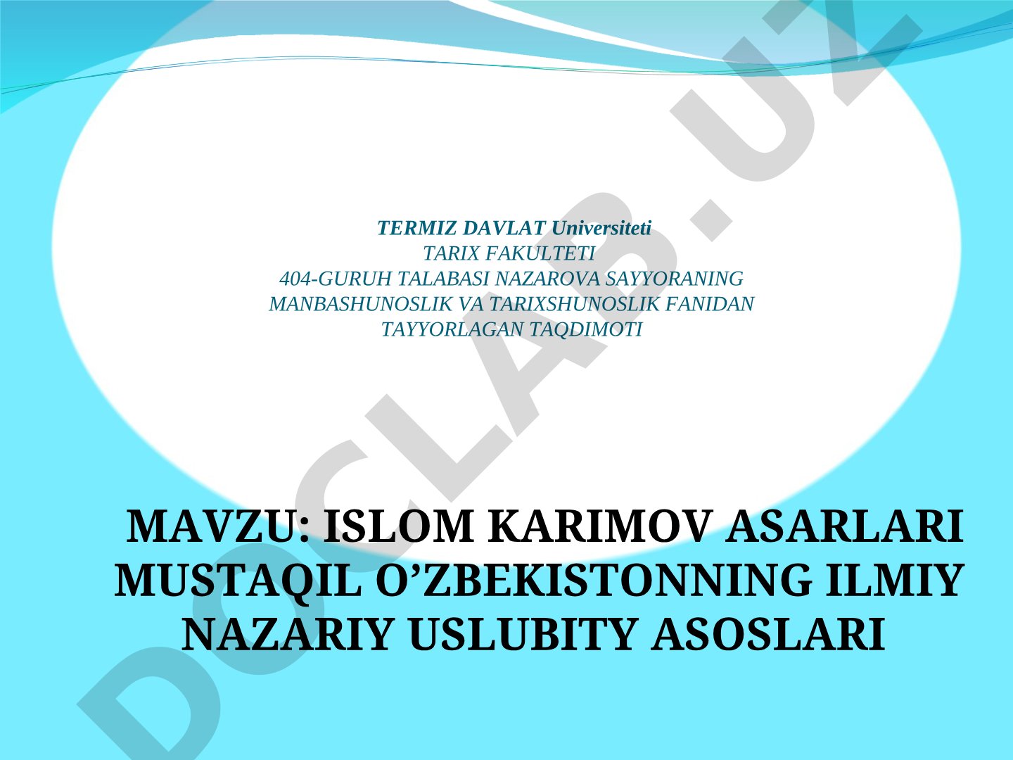 ISLOM KARIMOV ASARLARI MUSTAQIL O’ZBEKISTONNING ILMIY NAZARIY USLUBITY ASOSLARI