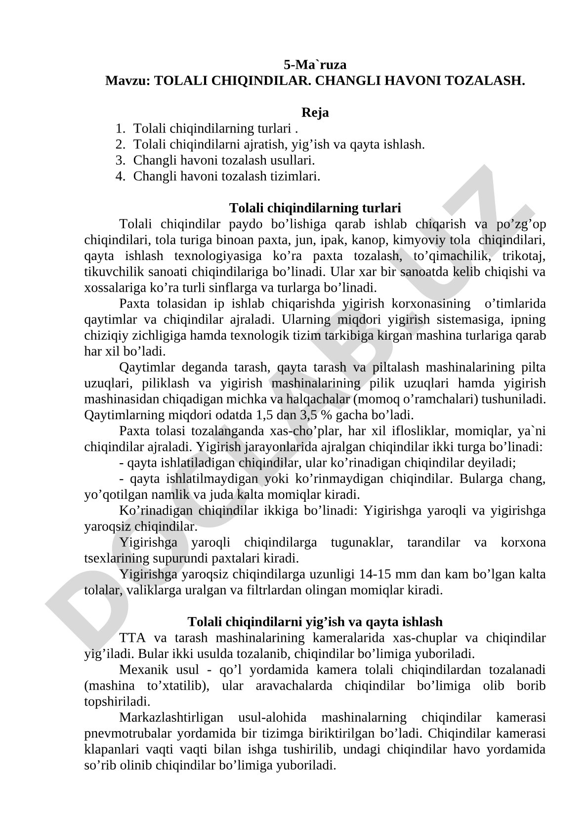 Tolali chiqindilar. Changli havoni tozalash