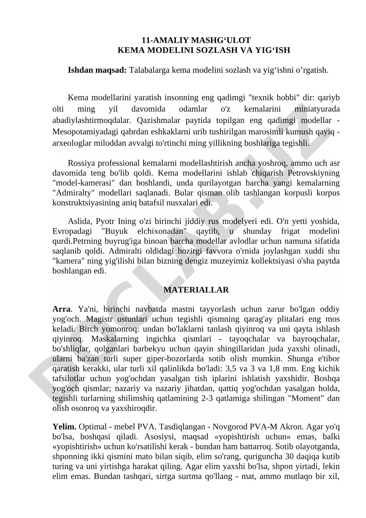 Kema modelini sozlash va yig‘ish
