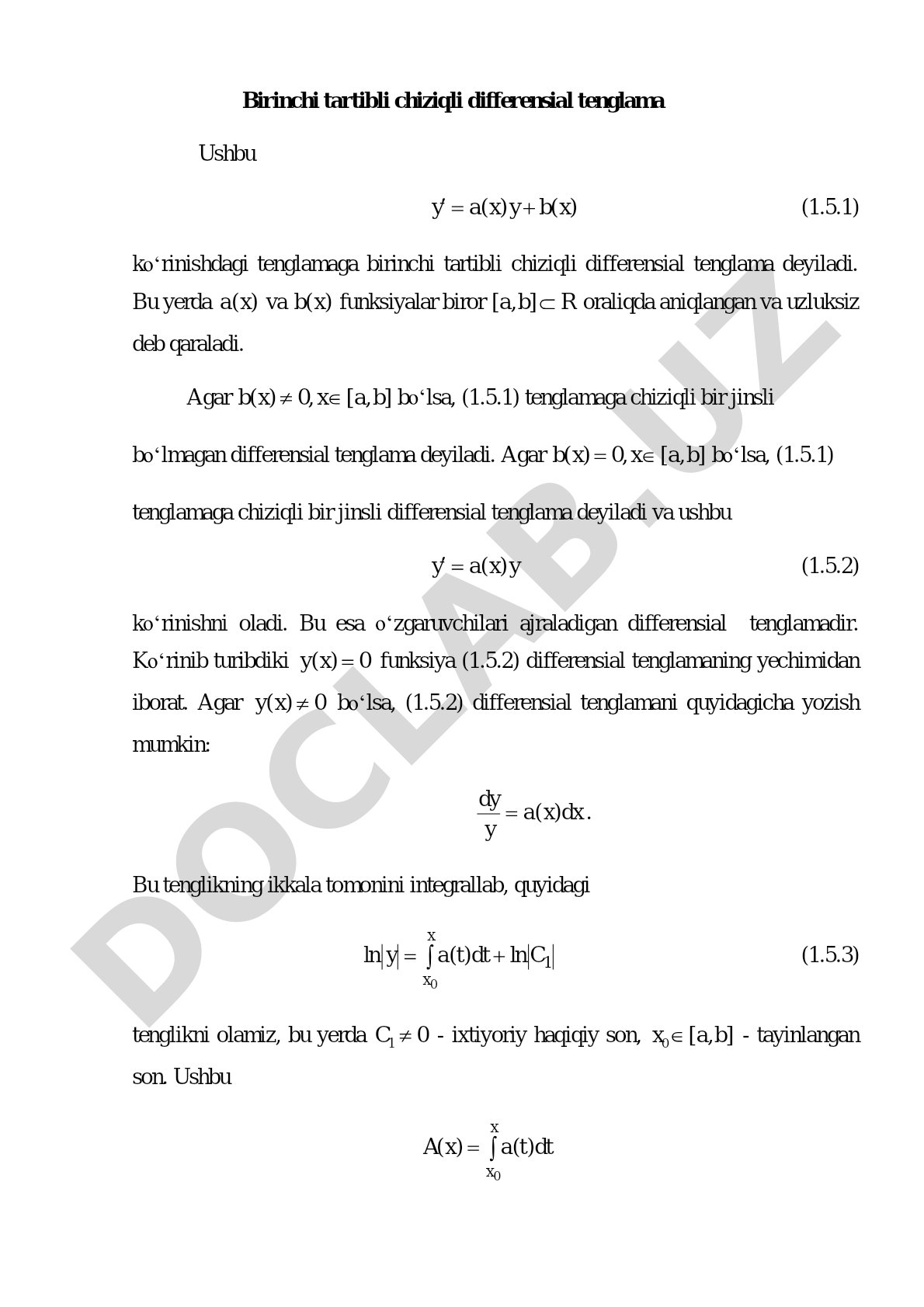 Birinchi tartibli chiziqli differensial tenglama