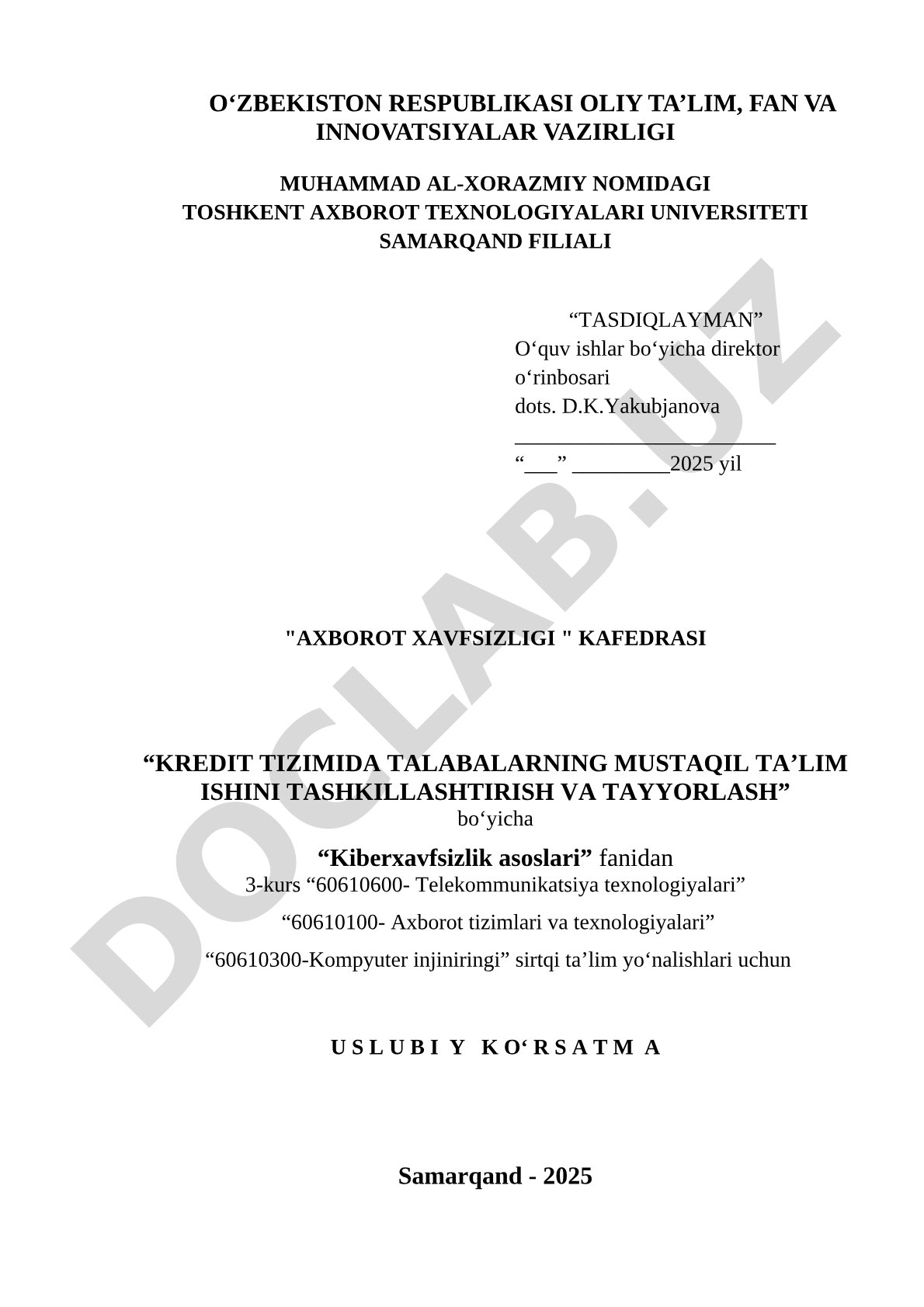 Kredit tizimida talabalarning mustaqil ta’lim ishini tashkillashtirish va tayyorlash