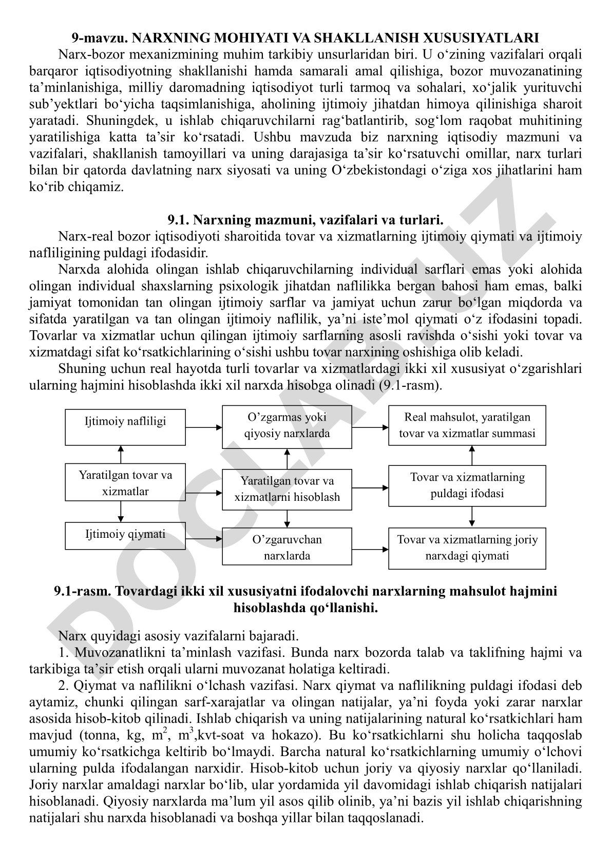 Narxning mohiyati va shakllanish xususiyatlari