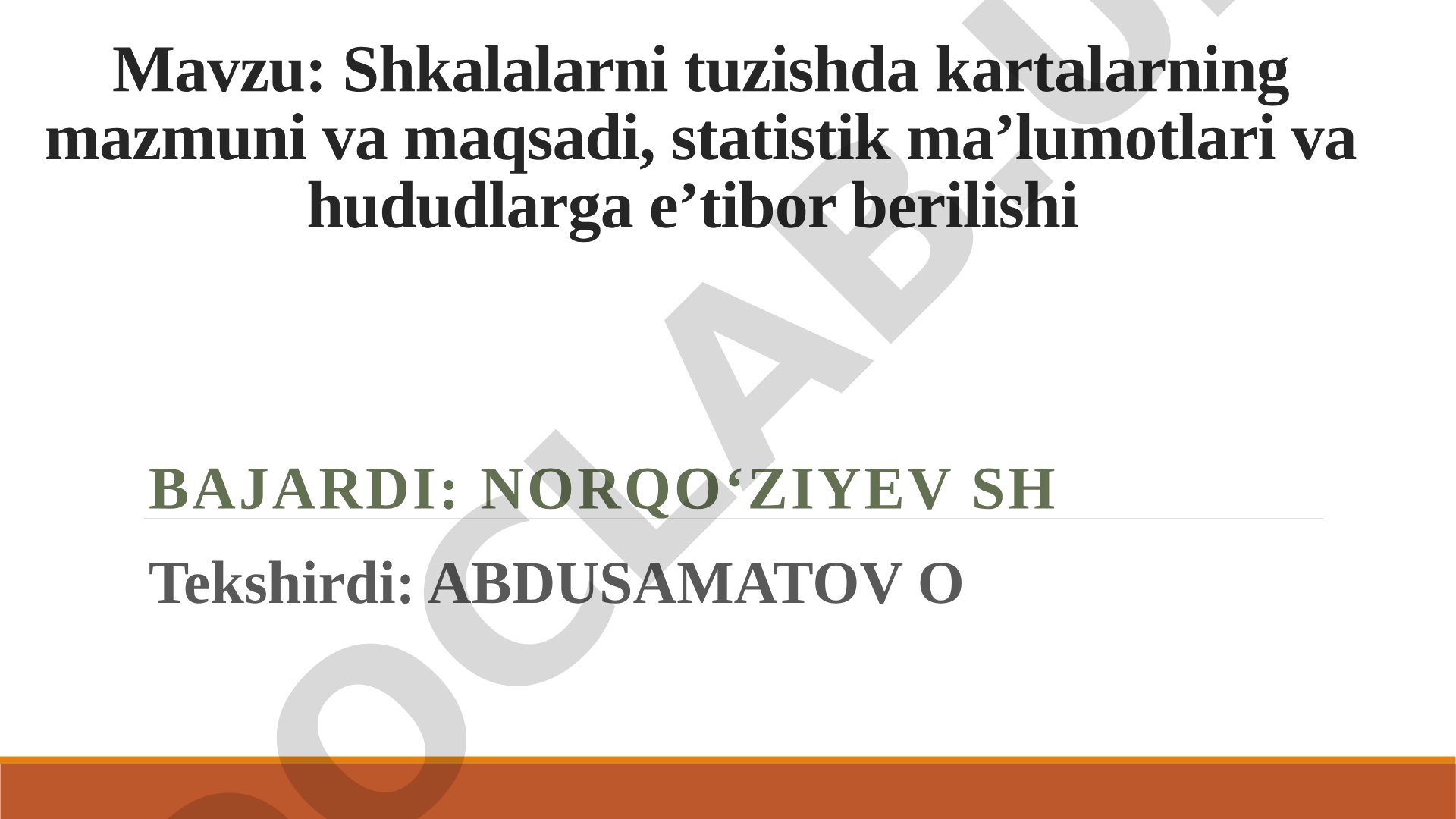 Shkalalarni tuzishda kartalarning mazmuni va maqsadi, statistik ma’lumotlari va hududlarga e’tibor berilishi