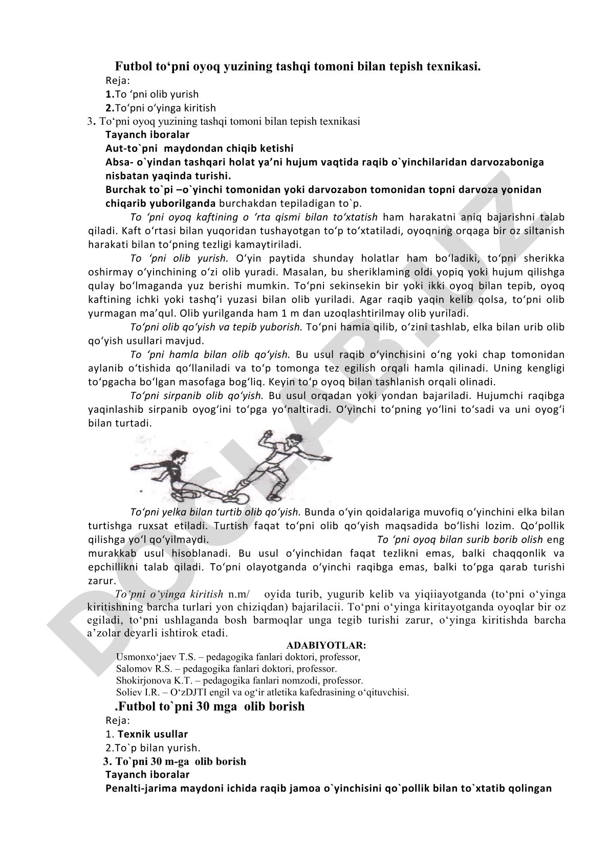 Futbol to‘pni oyoq yuzining tashqi tomoni bilan tepish texnikasi