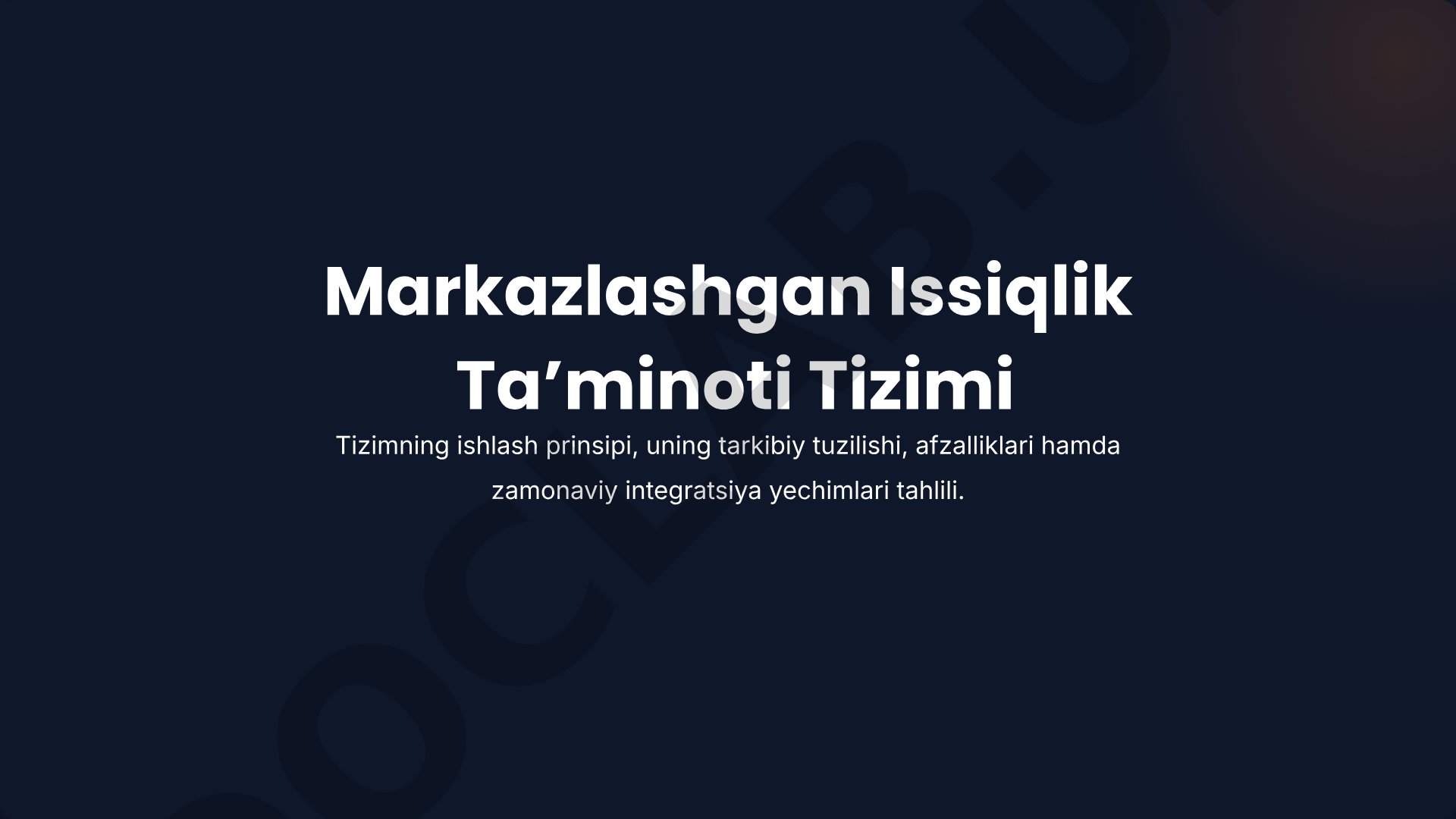 Markazlashgan issiqlik ta'minoti tizimi tahlili