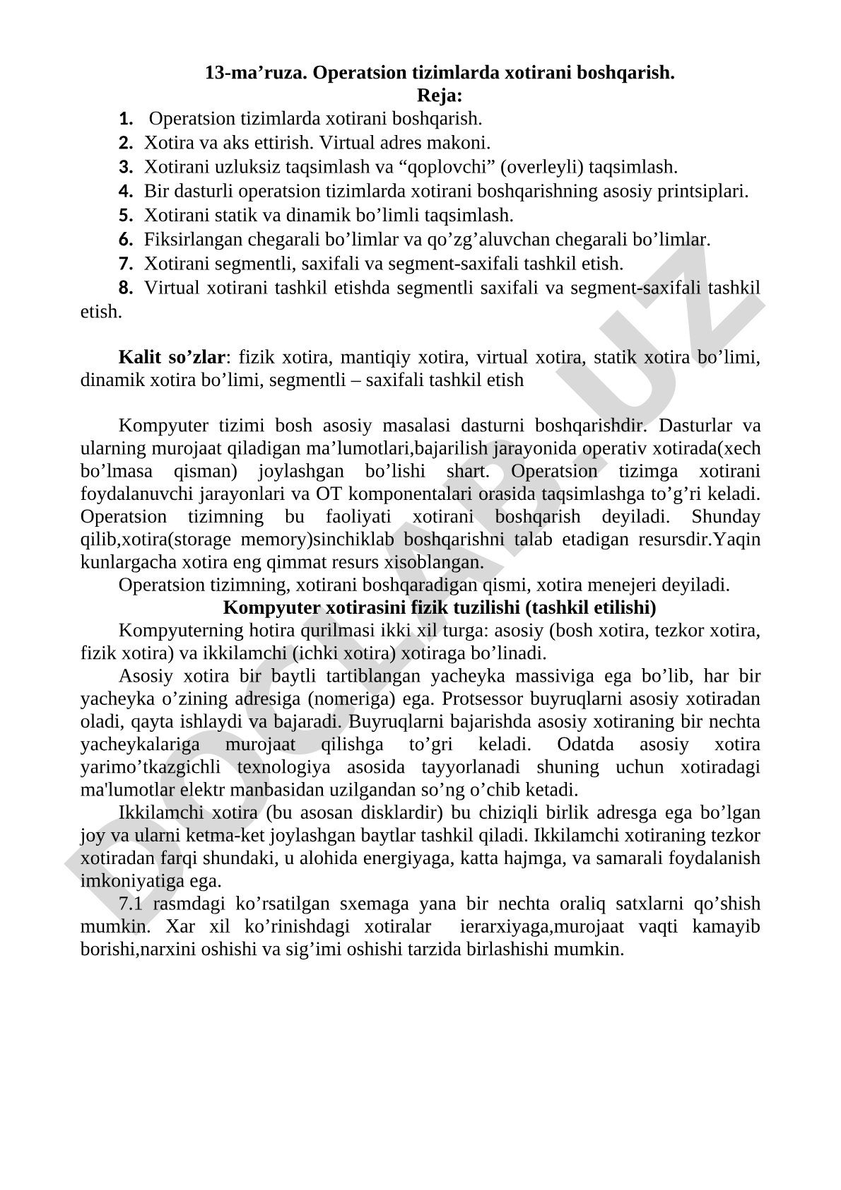 Operatsion tizimlarda xotirani boshqarish