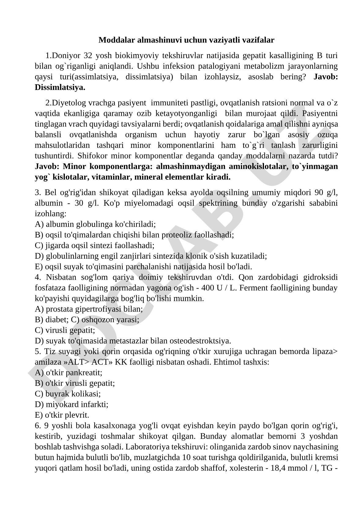 Moddalar almashinuvi uchun vaziyatli vazifalar