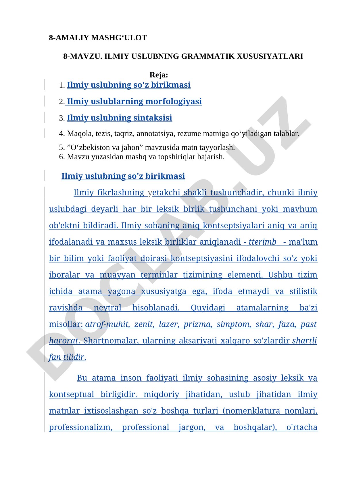 Ilmiy uslubning grammatik xususiyatlari