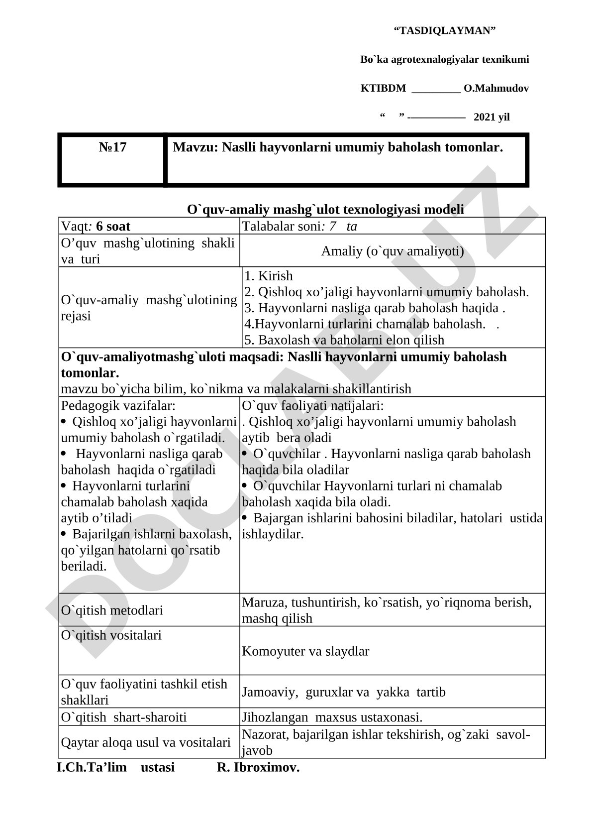Naslli hayvonlarni umumiy baholash tomonlar