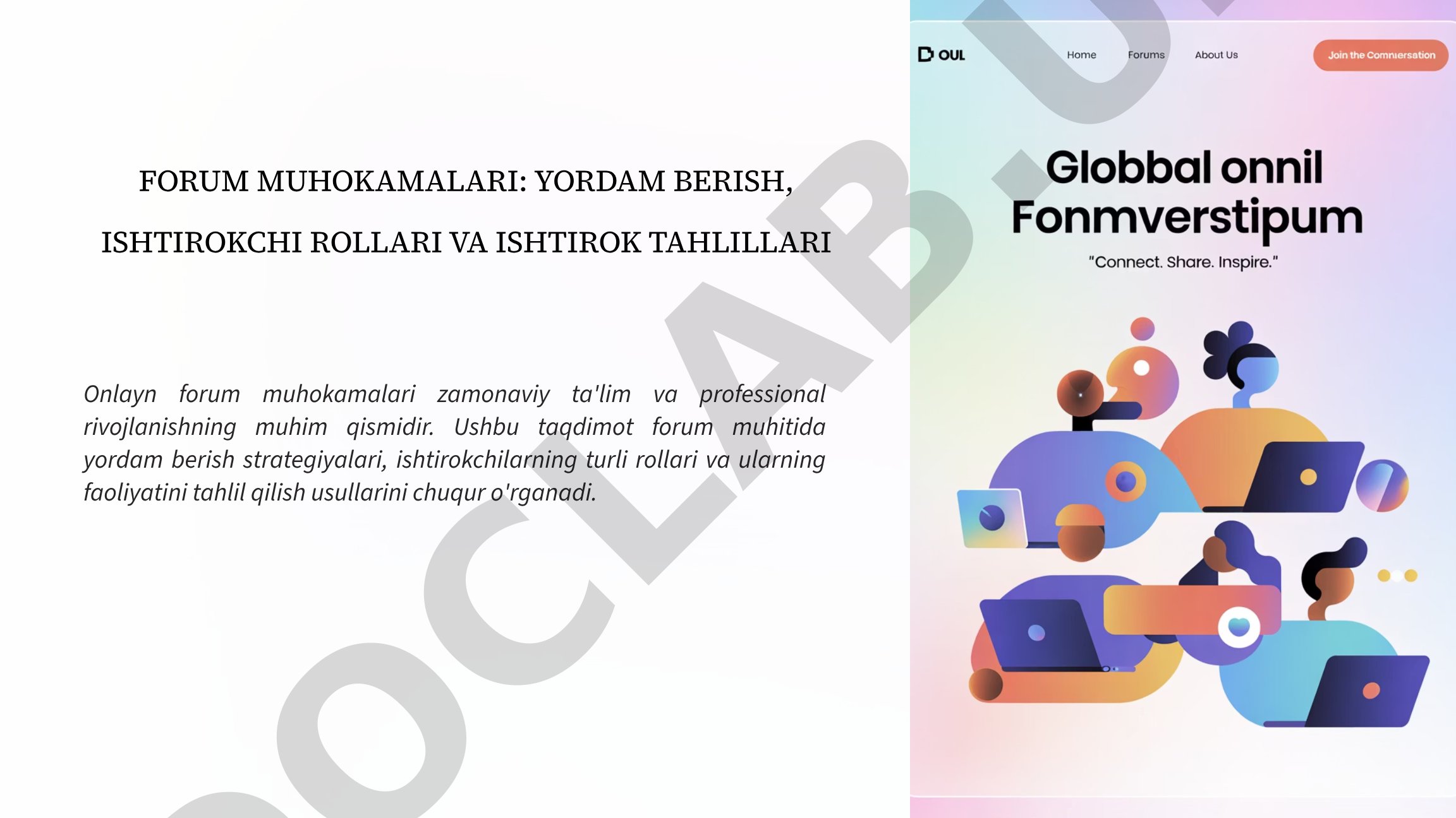 Forum muhokamalari: Yordam berish, ishtirokchi rollari va ishtirok tahlillari