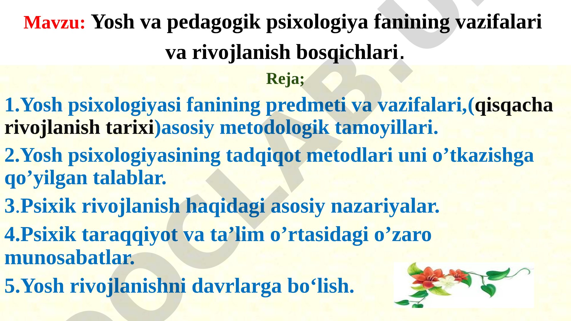 Yosh va pedagogik psixologiya fanining vazifalari va rivojlanish bosqichlari