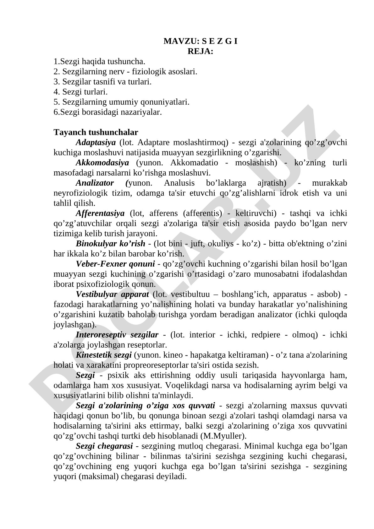Sezgi haqida tushuncha va uning turlari