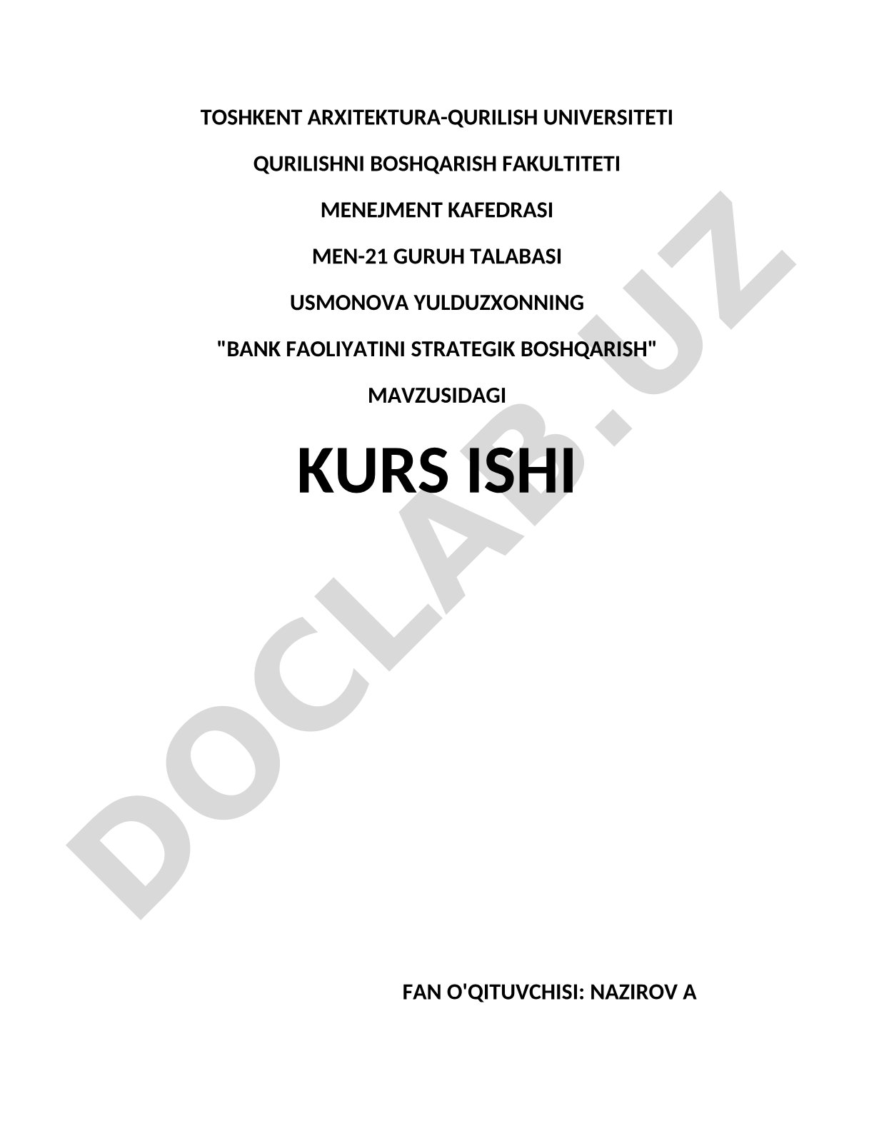 Bank faoliyatini strategik boshqarish