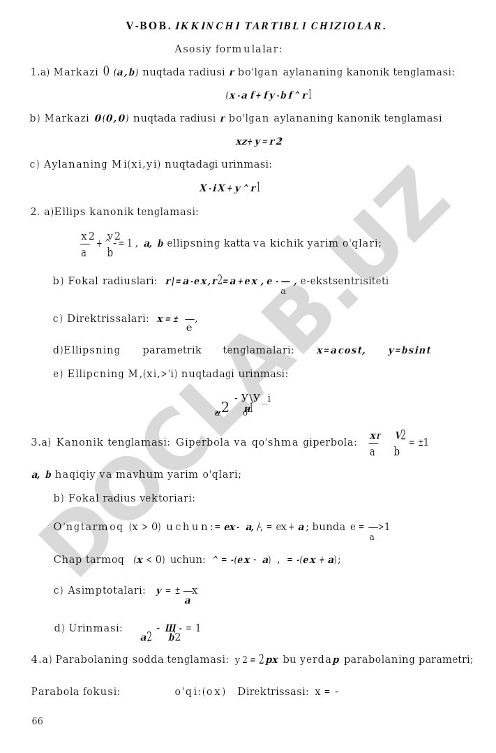 Ikkinchi tartibli chiziqlar: aylana, ellips, giperbola, parabola