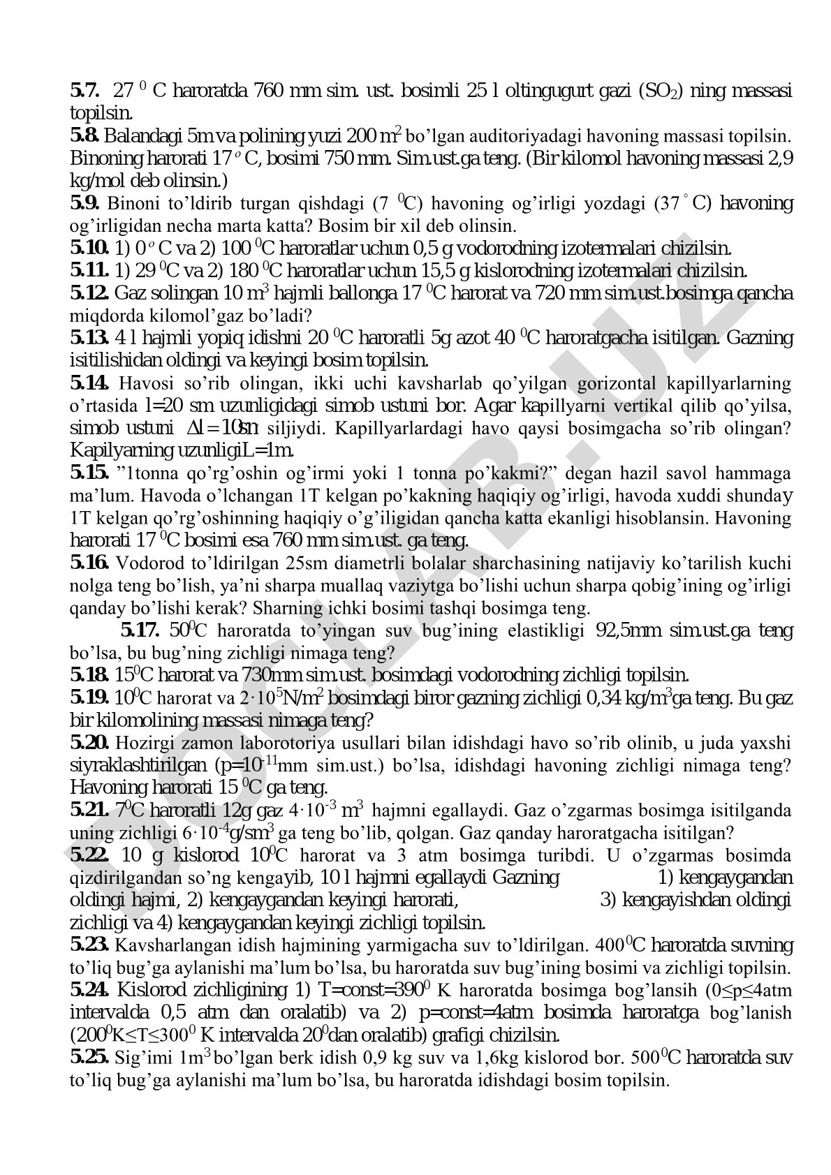 Gaz qonunlari va izotermik jarayonlarga doir masalalar