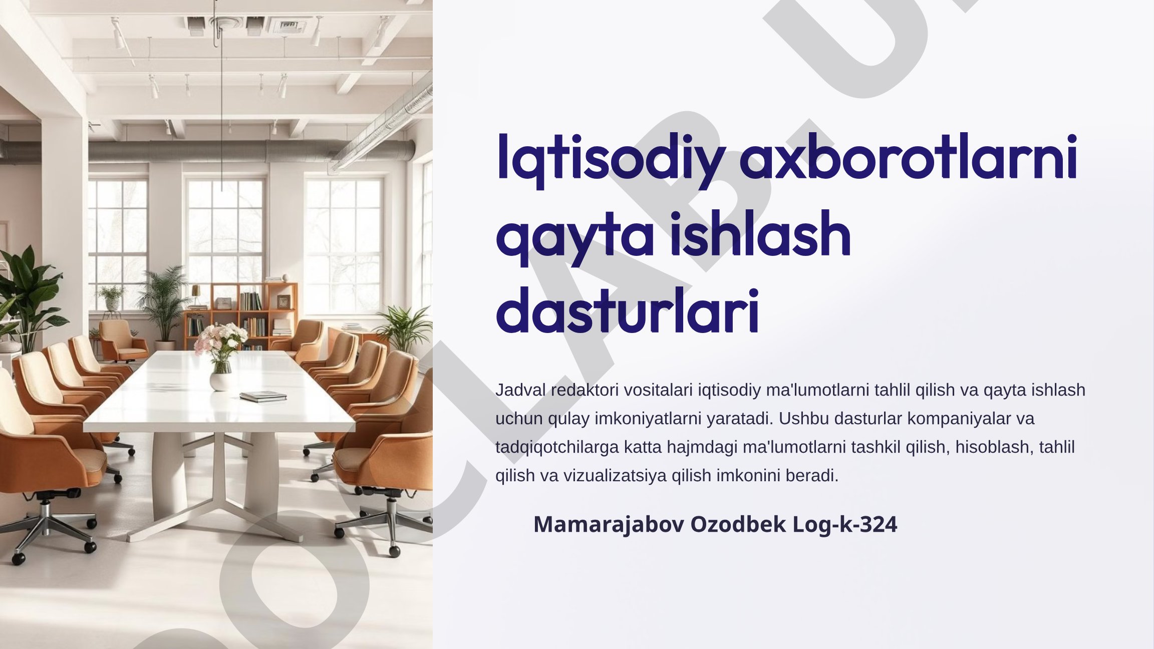 Iqtisodiy axborotlarni qayta ishlashda jadval redaktori vositalari