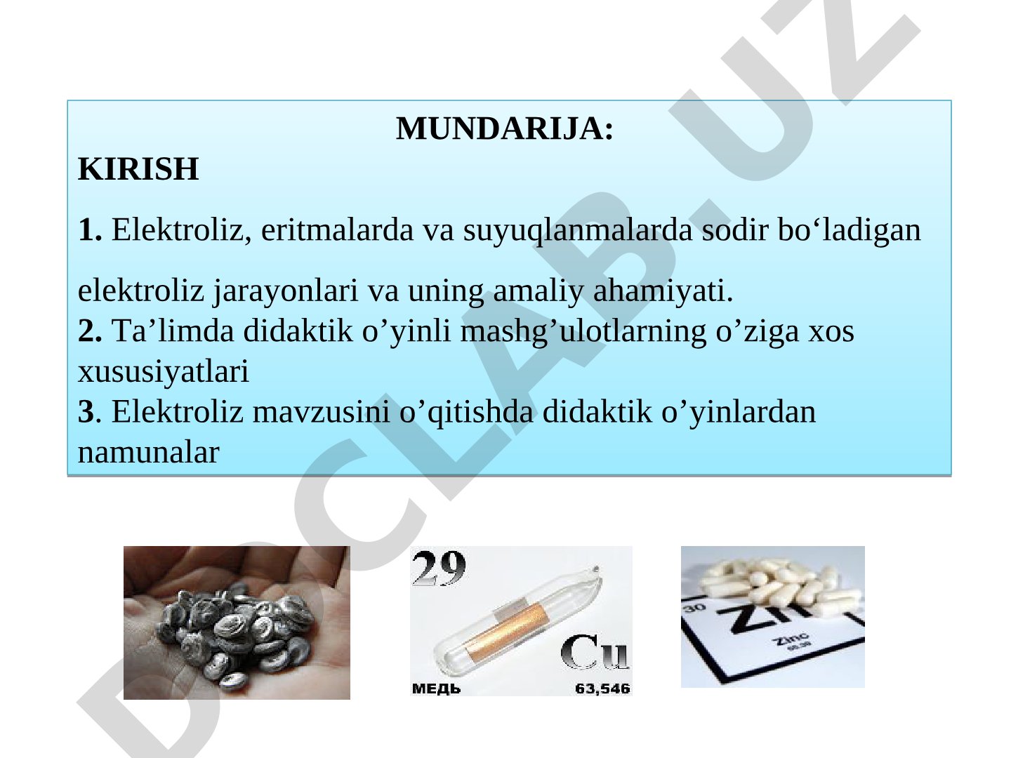 Elektroliz mavzusini o'qitishda didaktik o'yin texnologiyasi