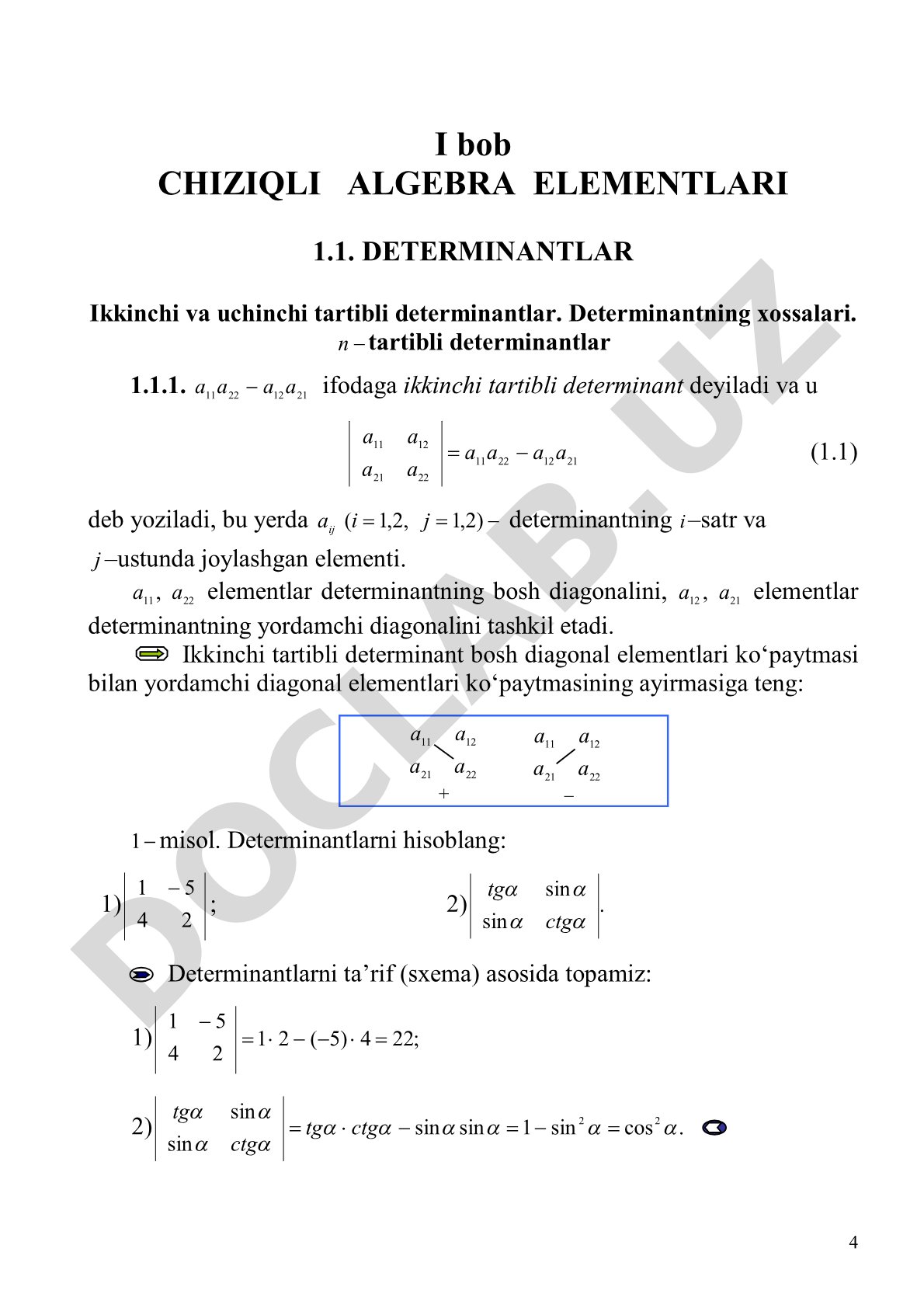 Chiziqli algebra: determinantlar va ularning xossalari