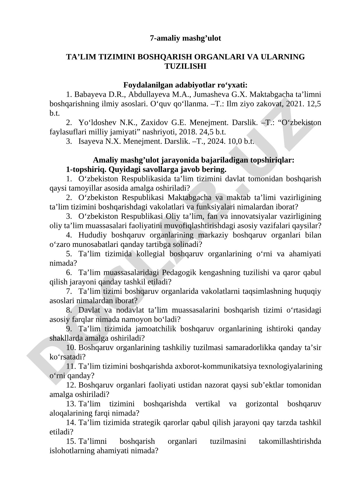 Ta'lim tizimini boshqarish organlari va ularning tuzilishi