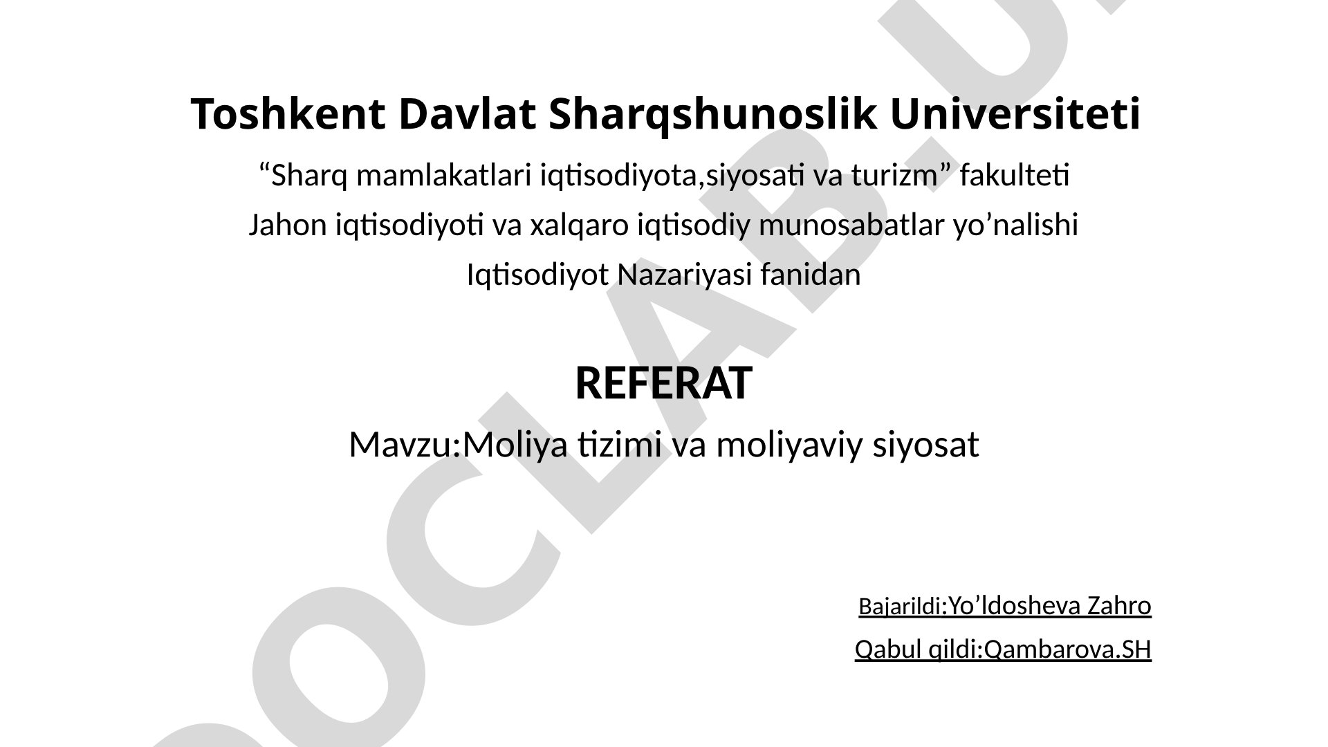 Moliya tizimi va moliyaviy siyosat