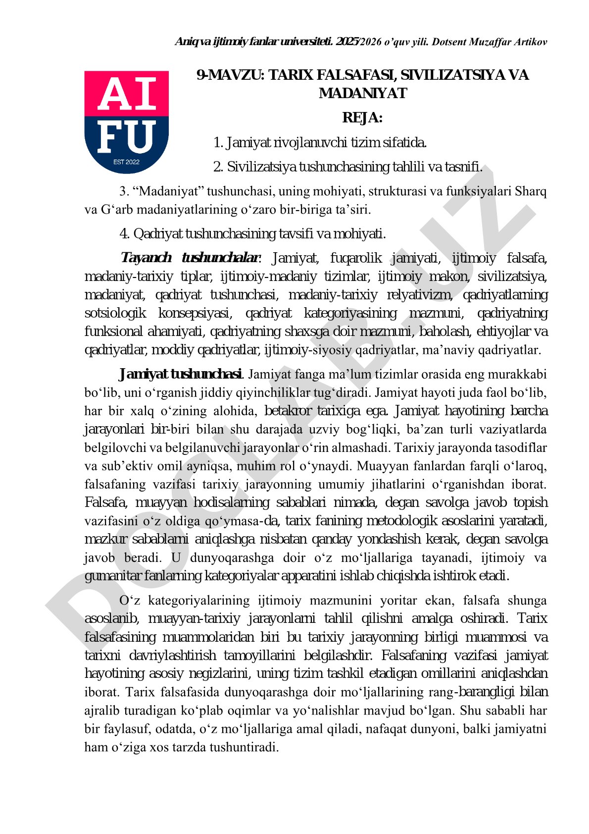 Tarix falsafasi, sivilizatsiya va madaniyat