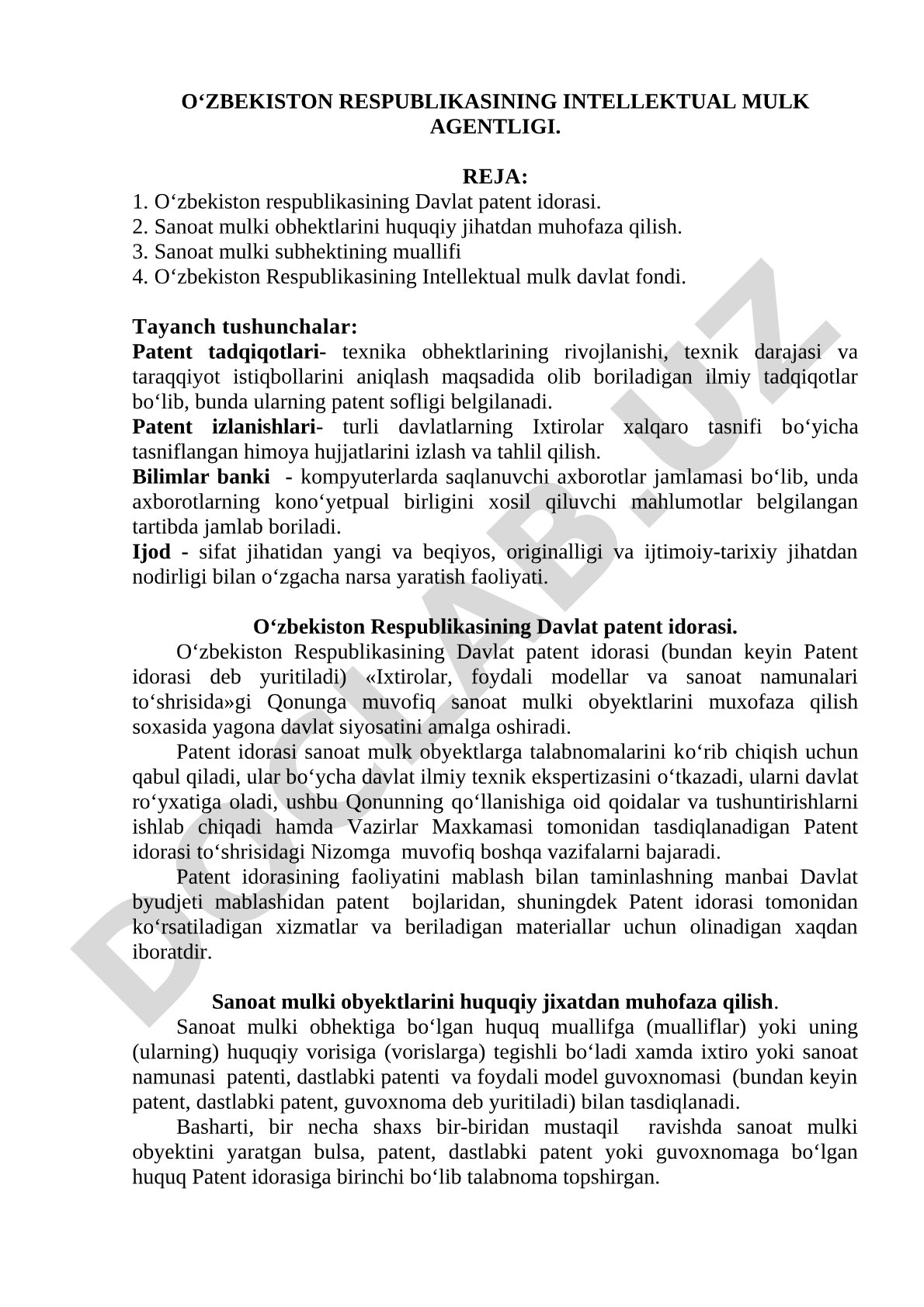O'zbekiston Respublikasining intellektual mulk agentligi