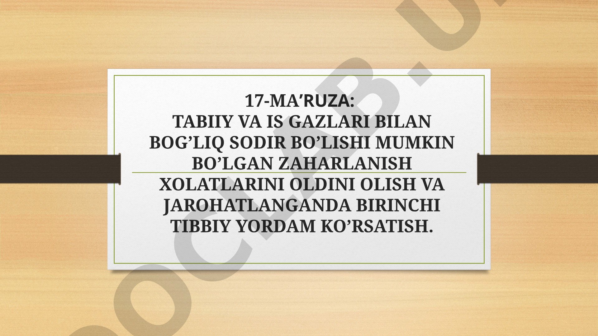 Tabiiy va is gazlaridan zaharlanishning oldini olish va birinchi tibbiy yordam