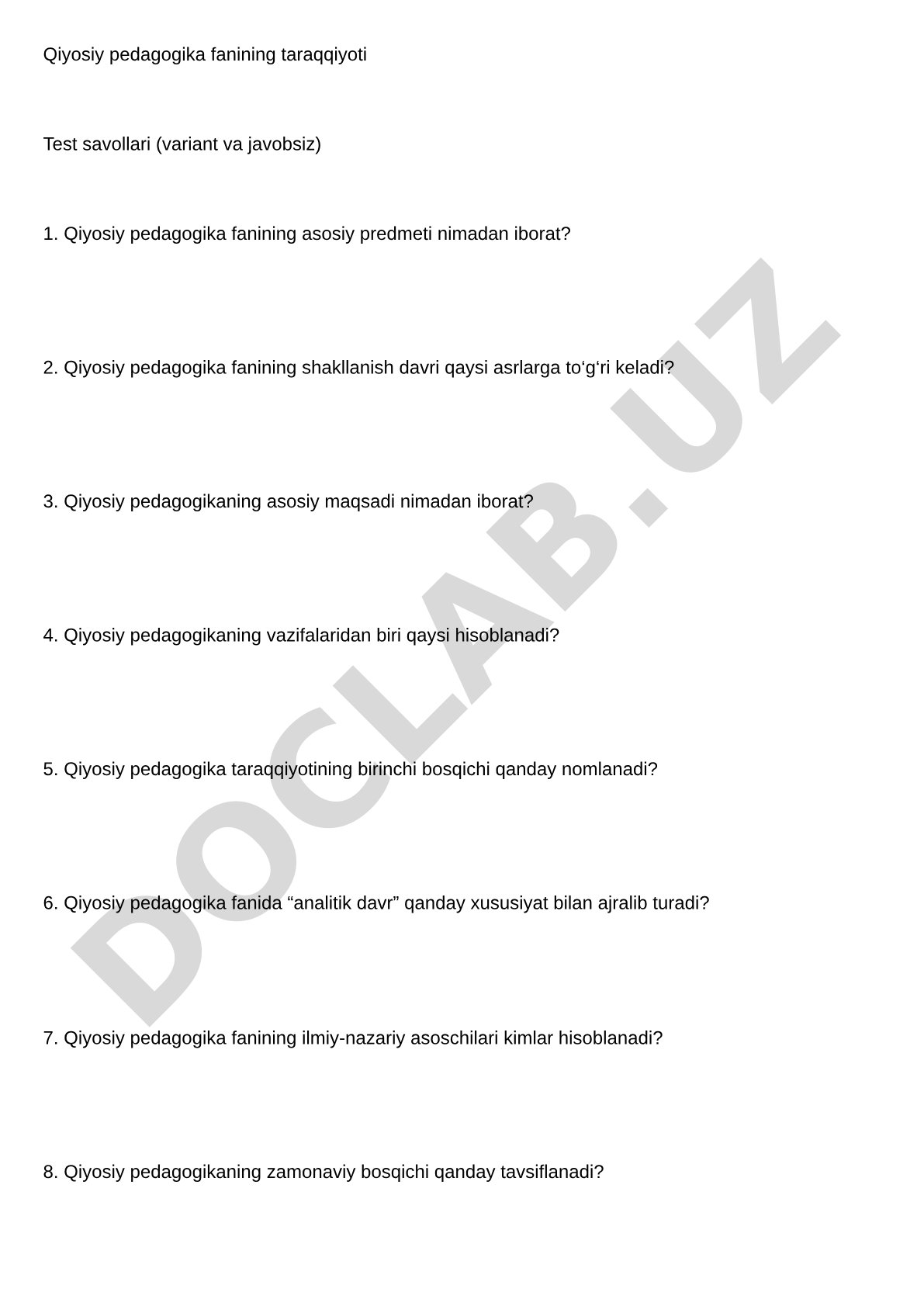 Qiyosiy pedagogika fanining taraqqiyoti