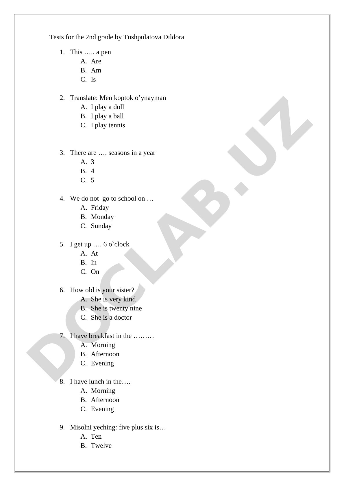 Tests for the 2nd grade