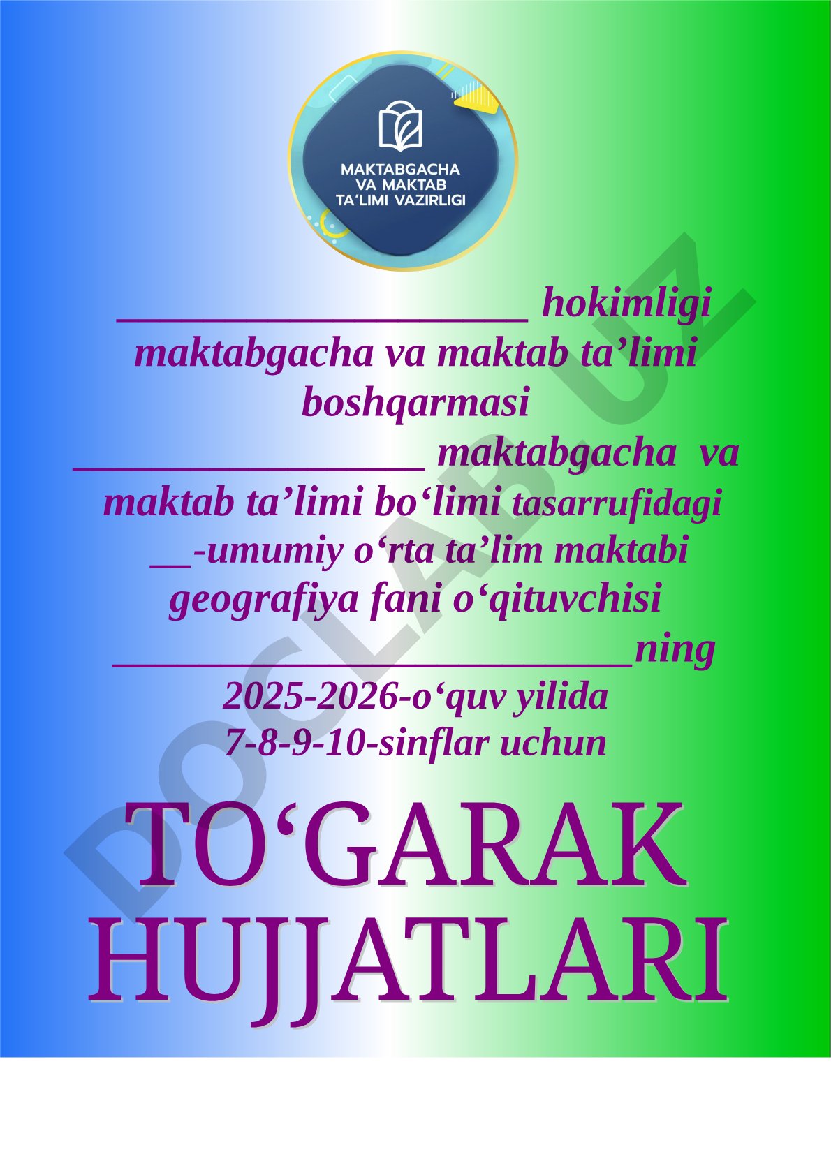 Geografiya to‘garagi mashg‘ulot rejasi