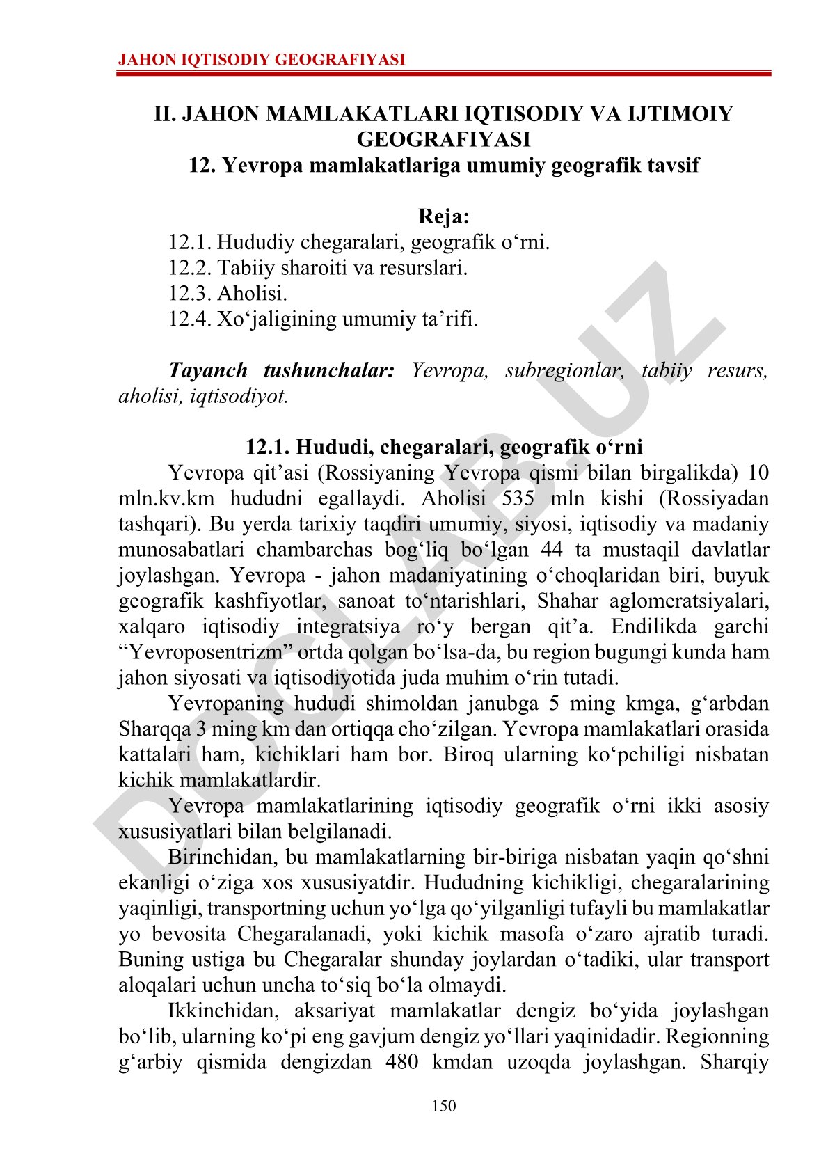 Yevropa mamlakatlariga umumiy geografik tavsif