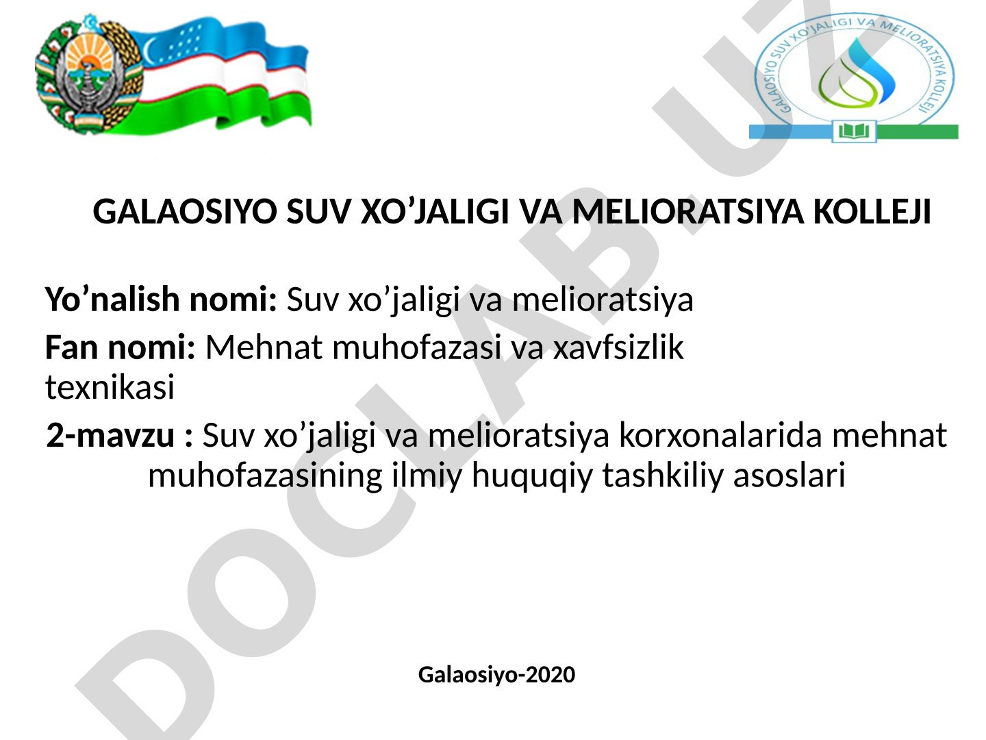 Suv xo’jaligi va melioratsiya korxonalarida mehnat muhofazasining ilmiy huquqiy tashkiliy asoslari