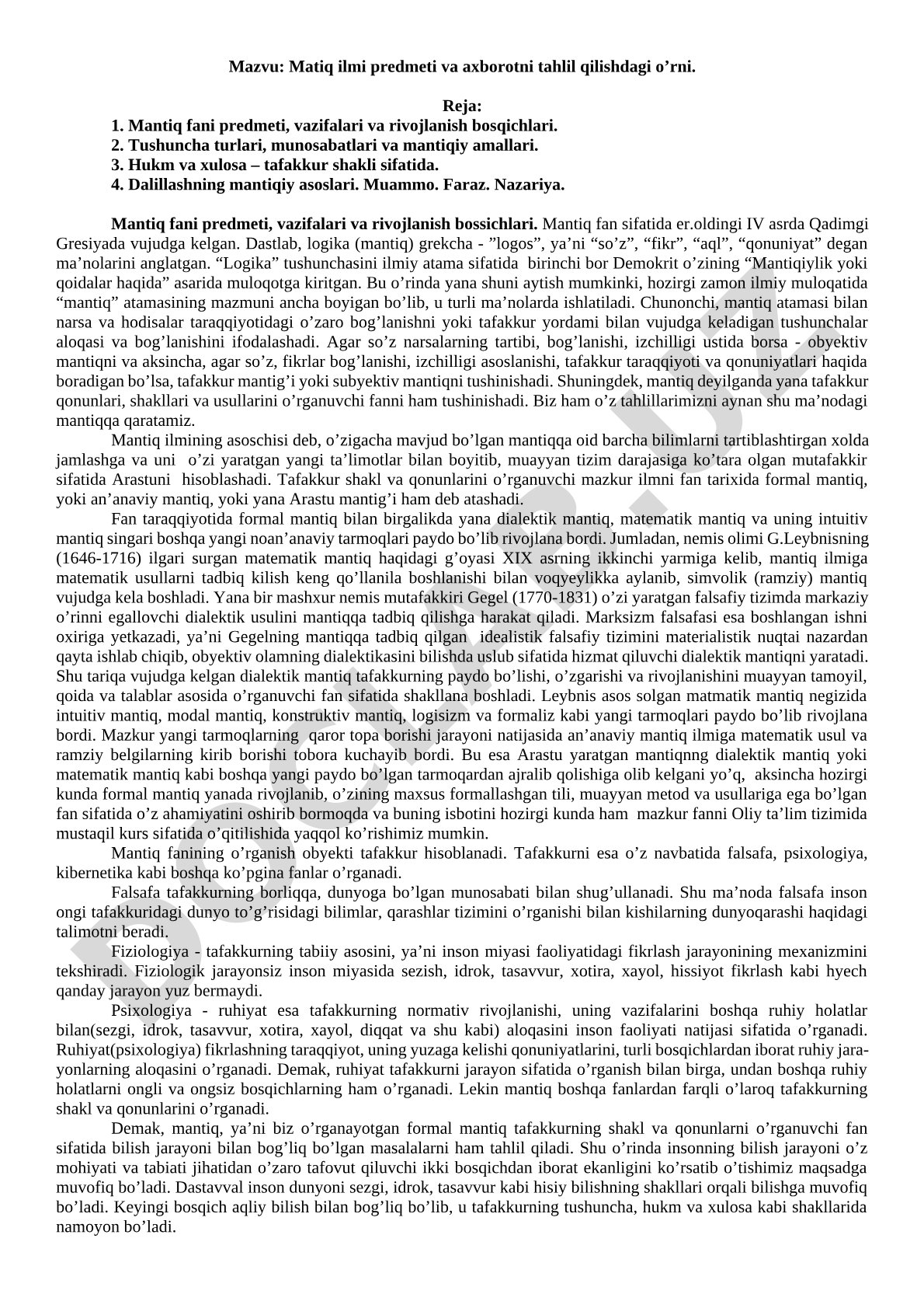 Matiq ilmi predmeti va axborotni tahlil qilishdagi o’rni