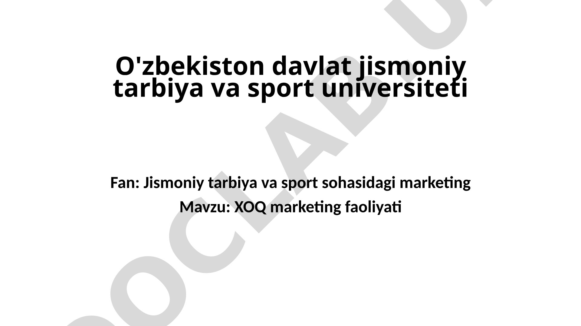 XOQ tuzilishi, marketing dasturi va Olimpiya o'yinlaridagi pul tushumlari haqida taqdimot