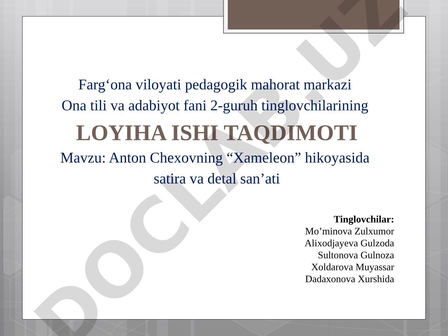 Anton Chexovning “Xameleon” hikoyasida satira va detal san’ati