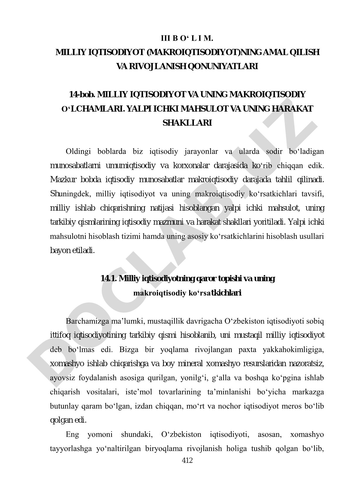 Milliy iqtisodiyot va uning makroiqtisodiy o‘lchamlari